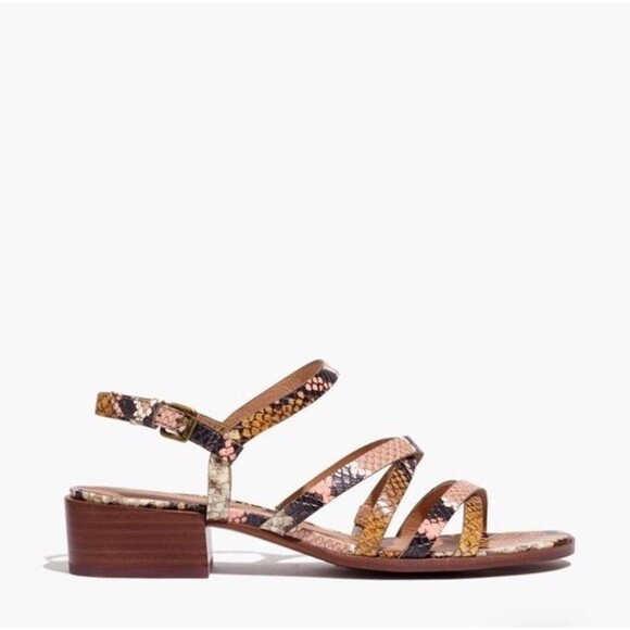 Madewell Lori Snake Embossed Leather Sandal Block Heel Women's Size 8.5 - Picture 2 of 8